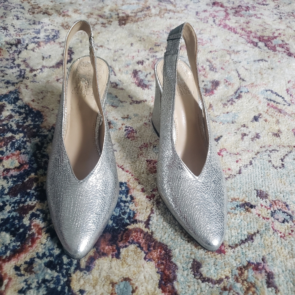 Vince Camuto Tashinta Pointed-Toe Block High-Heel Pumps Silver Metallic Size 6